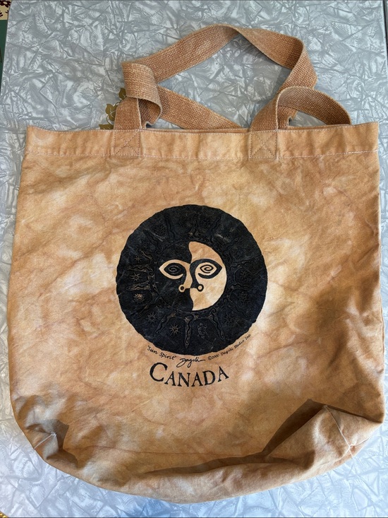 Handbags - Vintage, tribal, celestial tan canvas tote bag a "Sun Spirit" design from 2000